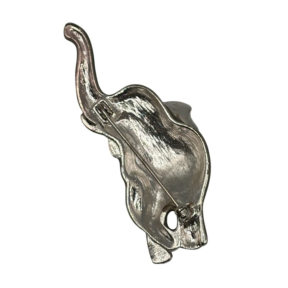 Vintage Elephant Brooch Gray Enamel Rhinestone Ear Silver Tone 2.5” - Picture 3 of 4